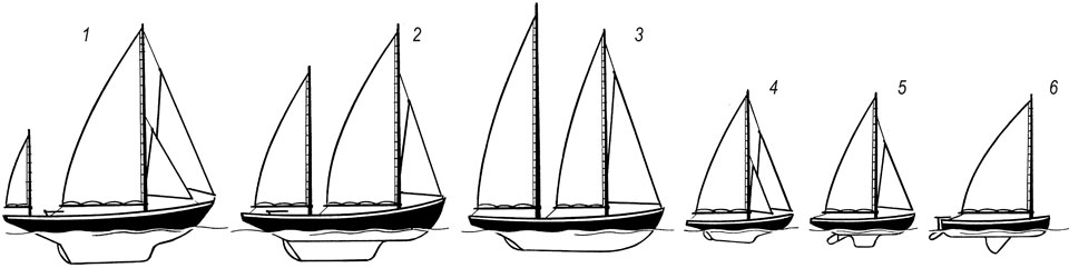 JEDRILICA, <i>1</i> jol <i>2</i> keč <i>3</i> škuna <i>4</i> kuter <i>5</i> slup <i>6</i> ket
